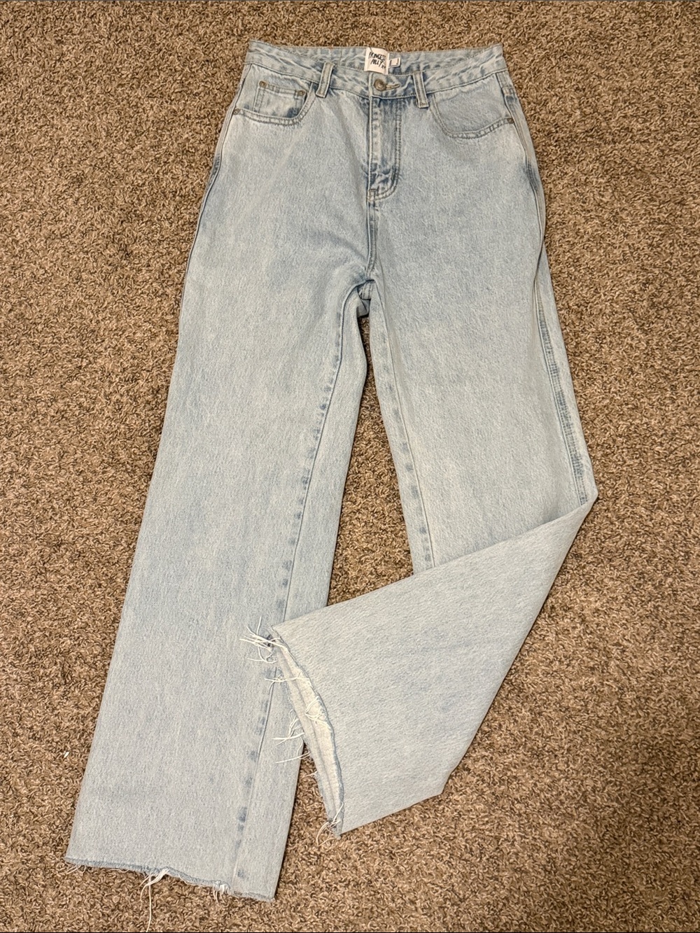 Princess Polly Light Blue Raw Hem High Rise Trendy Straight Leg Jeans